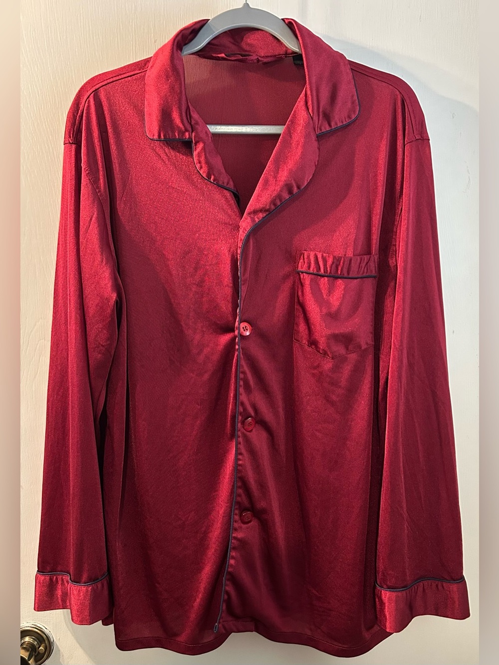 Intimo Burgundy Nylon Button-Up pajama Top Size M